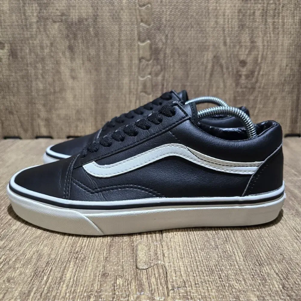 Vans Old Skool Black Leather White Stripe Sneaker Men 6.5 Women 8 Shoes